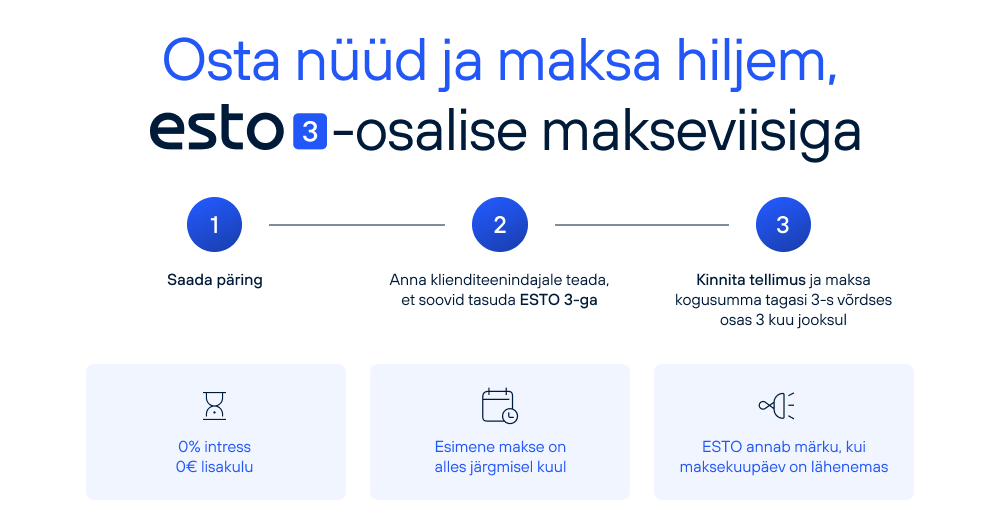 Osta nüüd ja maksa hiljem, ESTO 3-osalise makseviisiga